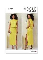2096 Vogue Lined Cap Sleeve Back Tied Boxy Top, Longer Slit Skirt Pattern 18-26 New